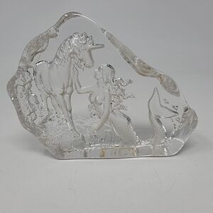 Vintage Mermaid And Unicorn Glass Paperweight Fantasy Art 90s Vigour Giftland